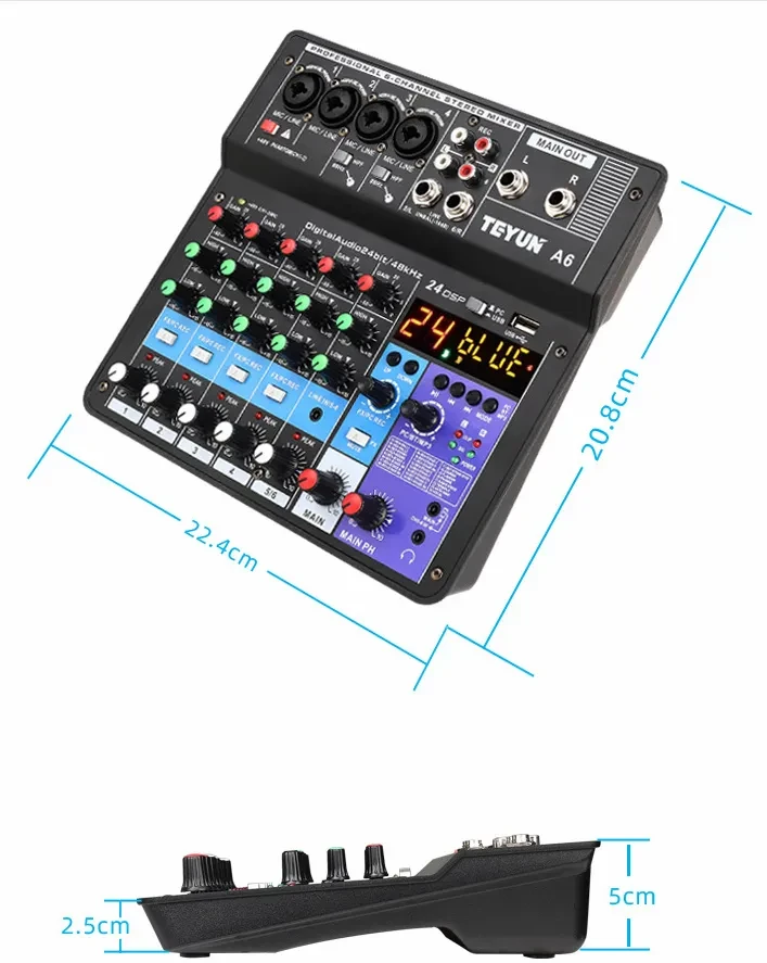 Professional 6-channel Mixer Live Sound Card All-in-one Multi-function Mobile Phone Computer Effect Device