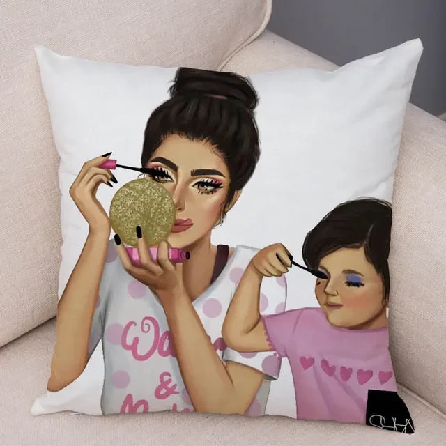 Super Mom Pillow Case Short Plush Decor Cartoon Super Mama