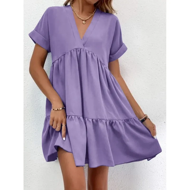 New Short-sleeved V-neck Dress Summer Casual For Women