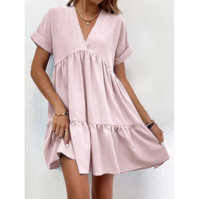 New Short-sleeved V-neck Dress Summer Casual For Women