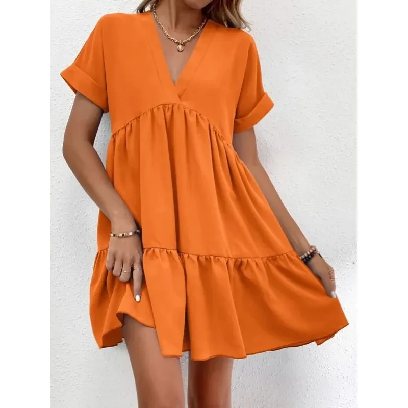 New Short-sleeved V-neck Dress Summer Casual For Women
