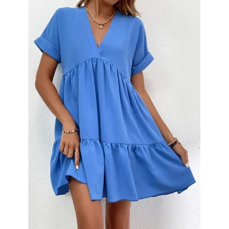 New Short-sleeved V-neck Dress Summer Casual For Women