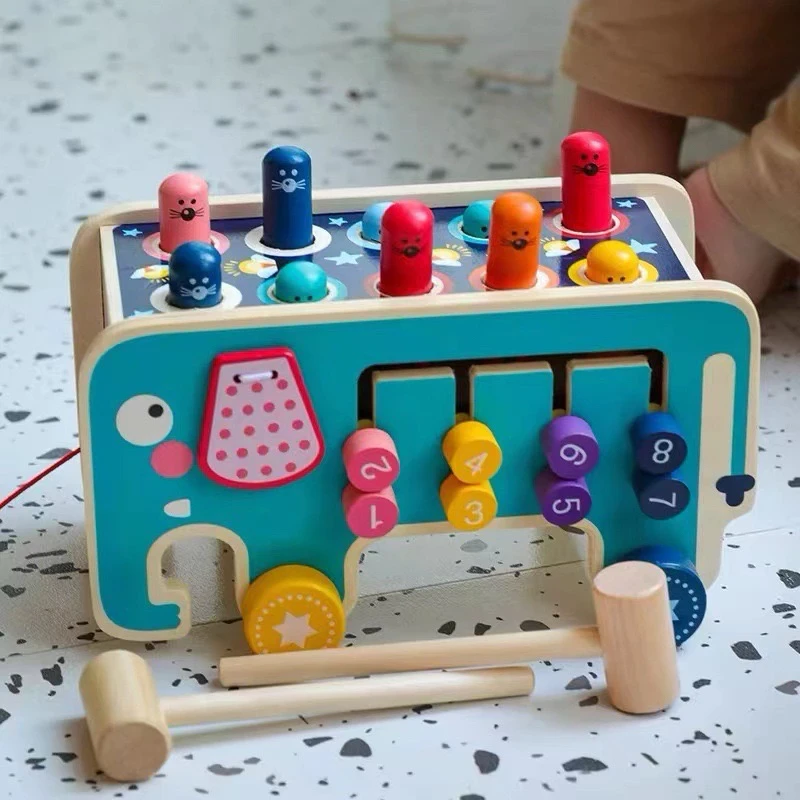 Kids Kingdom - Elephant Hitting Hamster Wooden Knock Toys / Pull Push Truck / Xylophone Wooden Kids Educational Toys