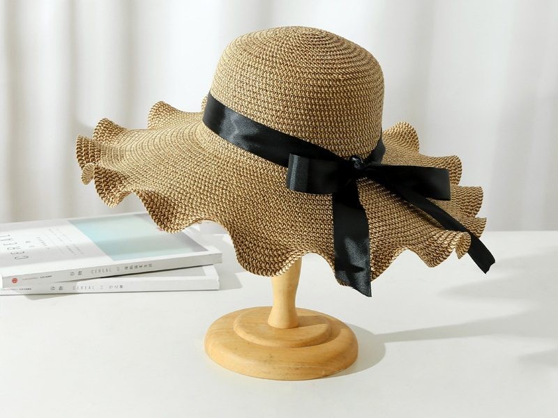 Brown - Women Lady Sun Straw Hat Wide Brim Floppy Derby Summer Beach Cap