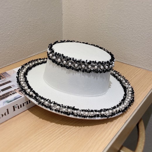 Woolen Hat Women's Flat Pearl Top Hat Bucket Hat