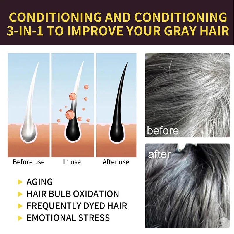 100ml Natural Herbal Hair Dye Shampoo - 3 in 1 Grey Coverage