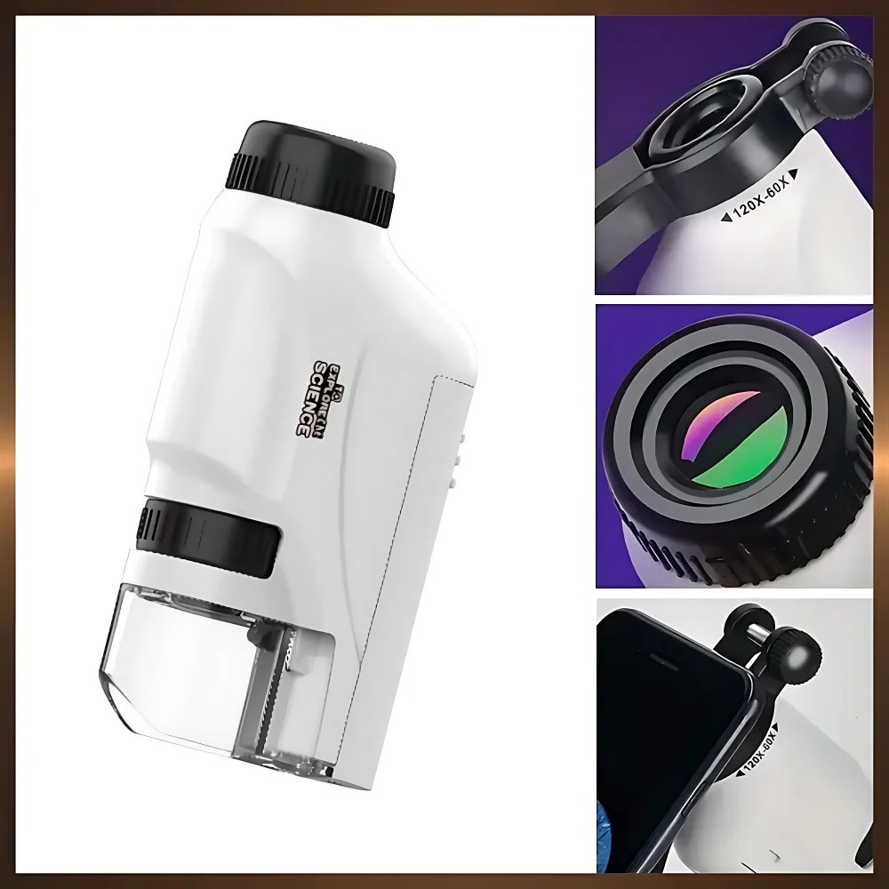 Microscope 60-120x Lab Handheld Microscope Battery Powered Microscope With LED Light Kids Science Microscope Pocket Microscope For Kids, Portable Handheld Mini Microscope Toy