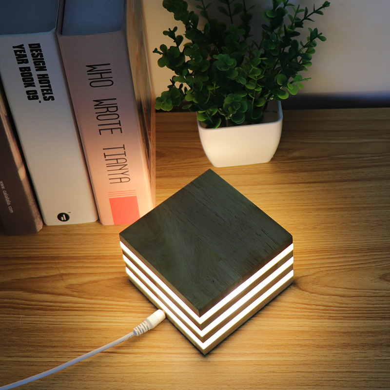 The New Night Light Creative Solid Wood LED Night Light New Strange Wooden Table Lamp Square Bedroom Bedside Lamp
