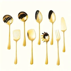 WONGIRL 9pcs Luxury Golden Stainless Steel Kitchen Utensil Set