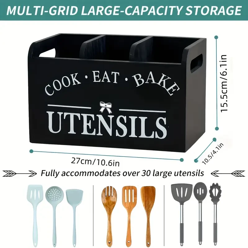 Rustic Wooden Kitchen Utensil Holder