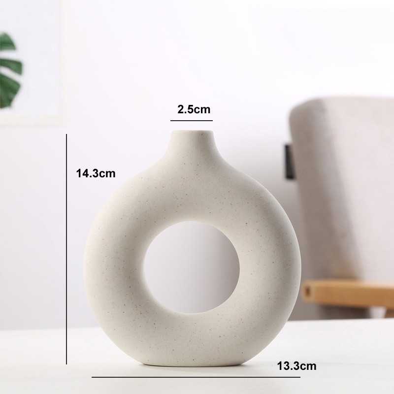 Nordic Circular Hollow Ceramic Donut Vase - Elegant Flower Pot for Home, Living Room, Office, and Desktop Decor