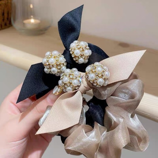 Beaded Rope Bowknot Rubber Band Large Intestine Ring