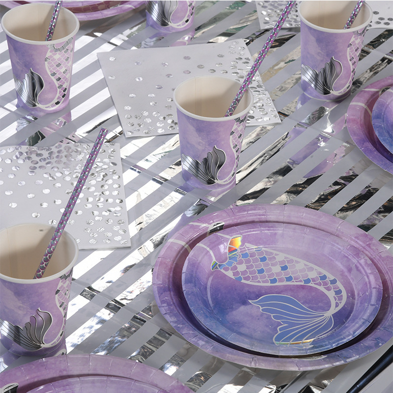 Mermaid Tableware Supplies Creative Fishtail Paper Cup Paper Plate