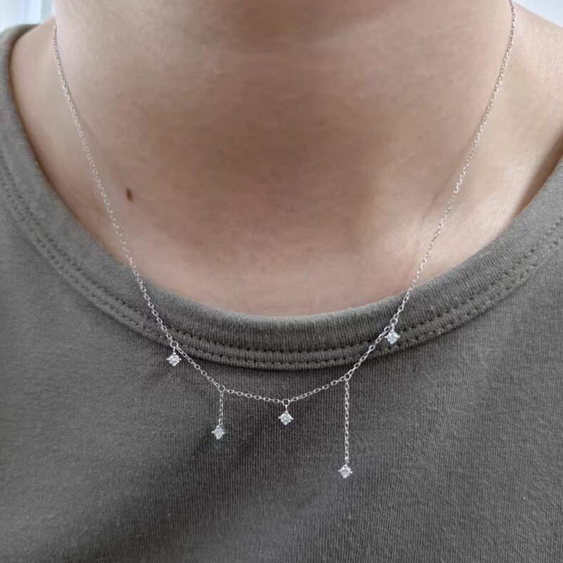 925 Sterling Silver Zircon Star Charms Necklace