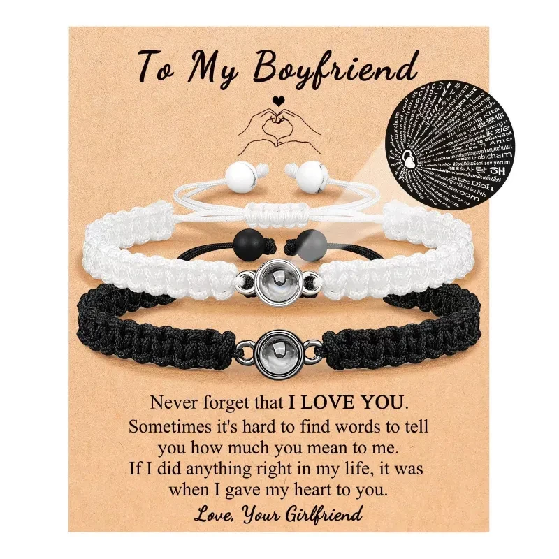 Projection Stone Bracelet Suit Hand-woven Couple Bracelet Adjustable Bracelet
