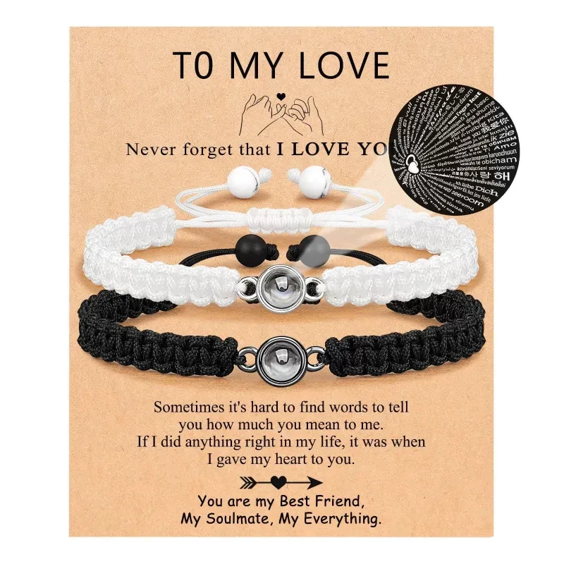 Projection Stone Bracelet Suit Hand-woven Couple Bracelet Adjustable Bracelet