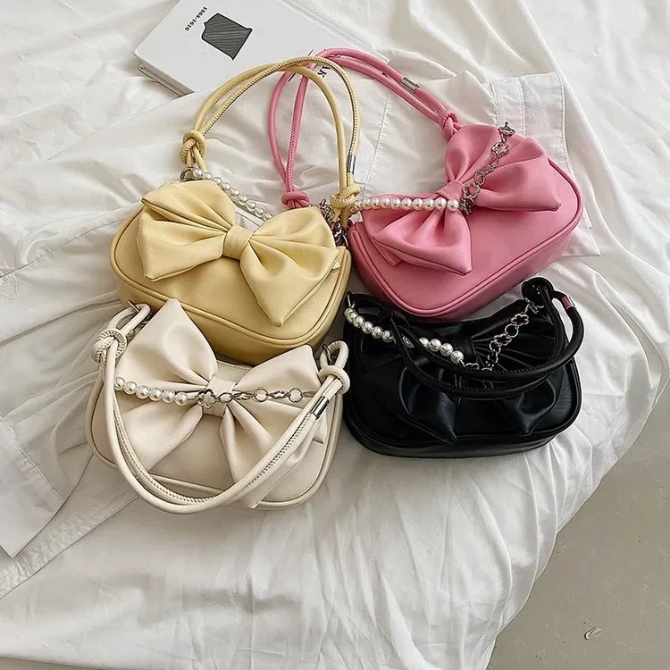 Niche Crossbody Texture Chain Bow Shoulder Bag