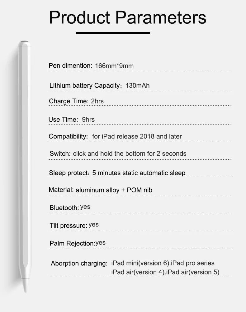 Stylus Pen For iPad With Wireless Charging Palm Rejection Bluetooth