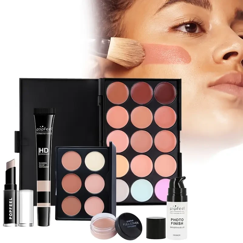 24pcs All-in-One Makeup Kit, Mixed Color Palette, Foundation, Concealer, Eyeshadow, Lipstick, Brushes, Tools, Paste Form, Complete Cosmetic Set