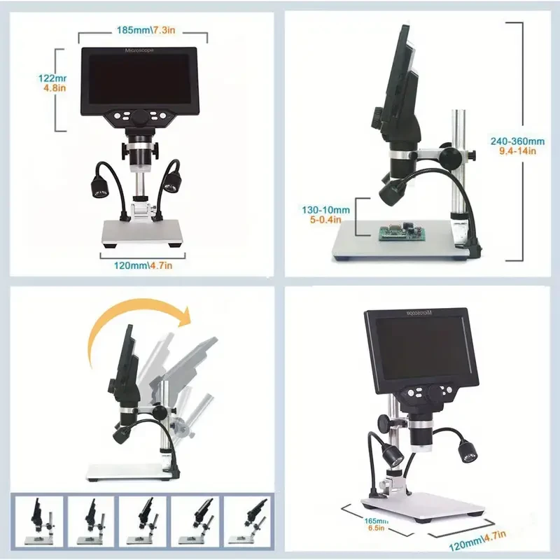 Lixada G1200 Digital Microscope, 17.78cm LCD Display, 12MP, 1-1200X Zoom, Aluminum Stand, Dual LED Lights, Universal Occasion, Ideal for New Year, Halloween, Christmas - Educational Hobby Tool