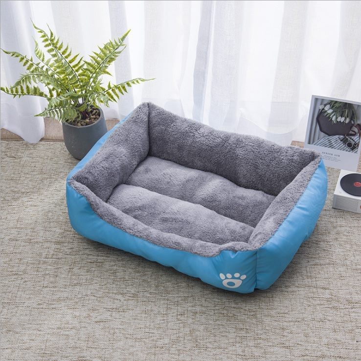 Calming Dog Bed Warming Washable Oxford with Soft Cotton and Coral Fleece Blue