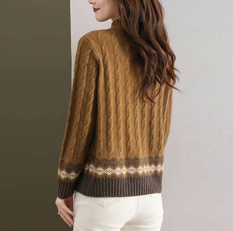 Women's Sweater Autumn And Winter New Half Turtleneck Twist Color Matching Shirt