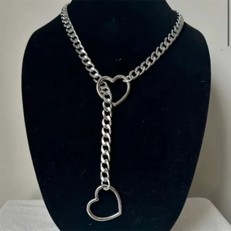 Stainless Steel Lariat Heart Necklace