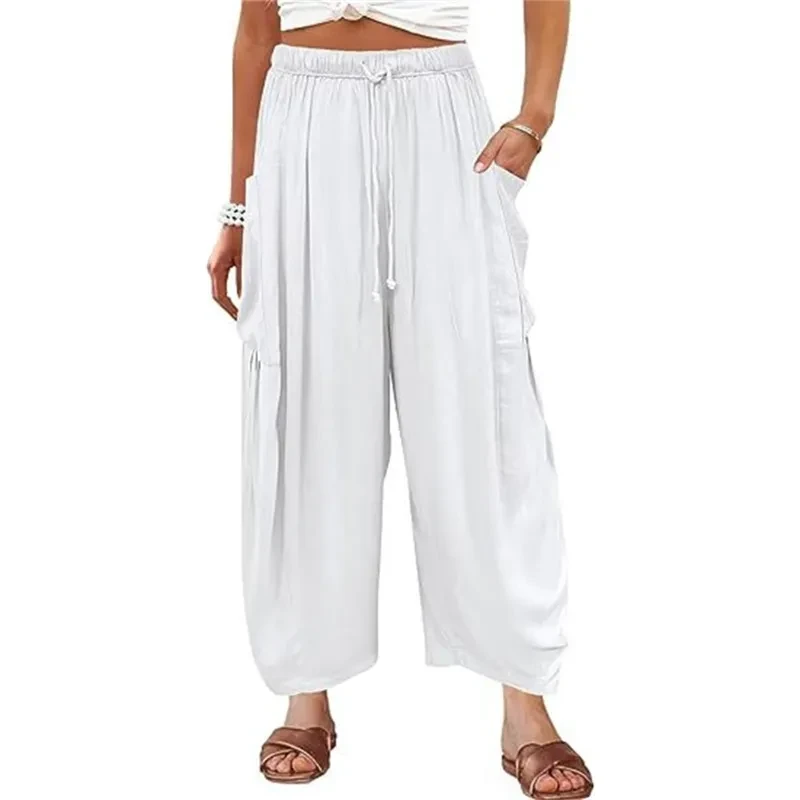 Summer Wide Leg Pleated Pants Women's  Clothing