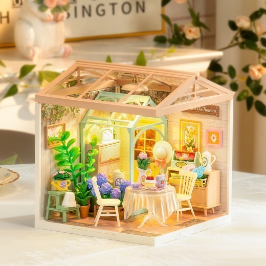 ROBOTIME DIY Miniature House Kit Dollhouse Model Building Craft Kit Birthday Creative Gifts For Adults Kids Girls Boys Blooming Tea Garden