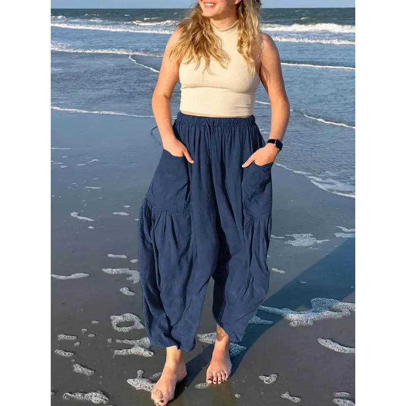 Summer Wide Leg Pleated Pants Women's Clothing