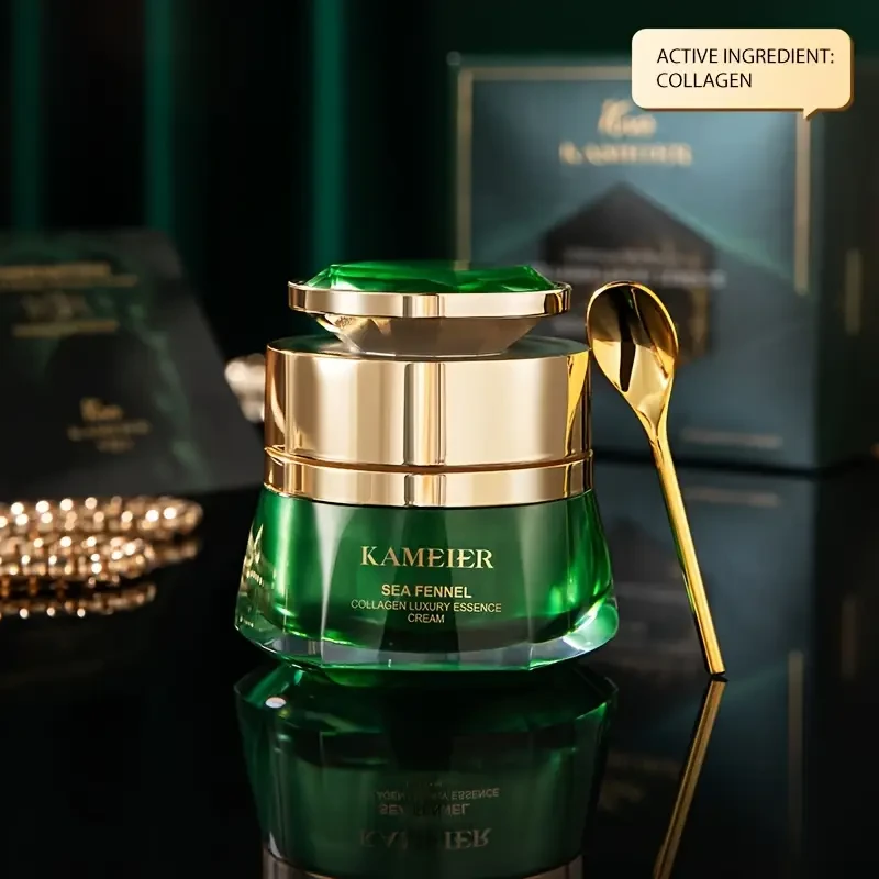 Collagen Sea Fennel Firming Essence Cream - Hydrating Anti-Wrinkle Gel with Hyaluronic Acid & Glycerin for All Skin Types, Unisex Adult, Low Allergy, Collagen Rich