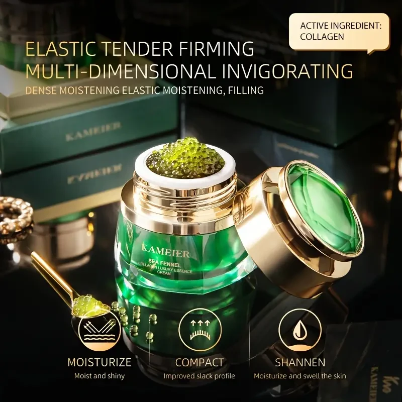 Collagen Sea Fennel Firming Essence Cream - Hydrating Anti-Wrinkle Gel with Hyaluronic Acid & Glycerin for All Skin Types, Unisex Adult, Low Allergy, Collagen Rich