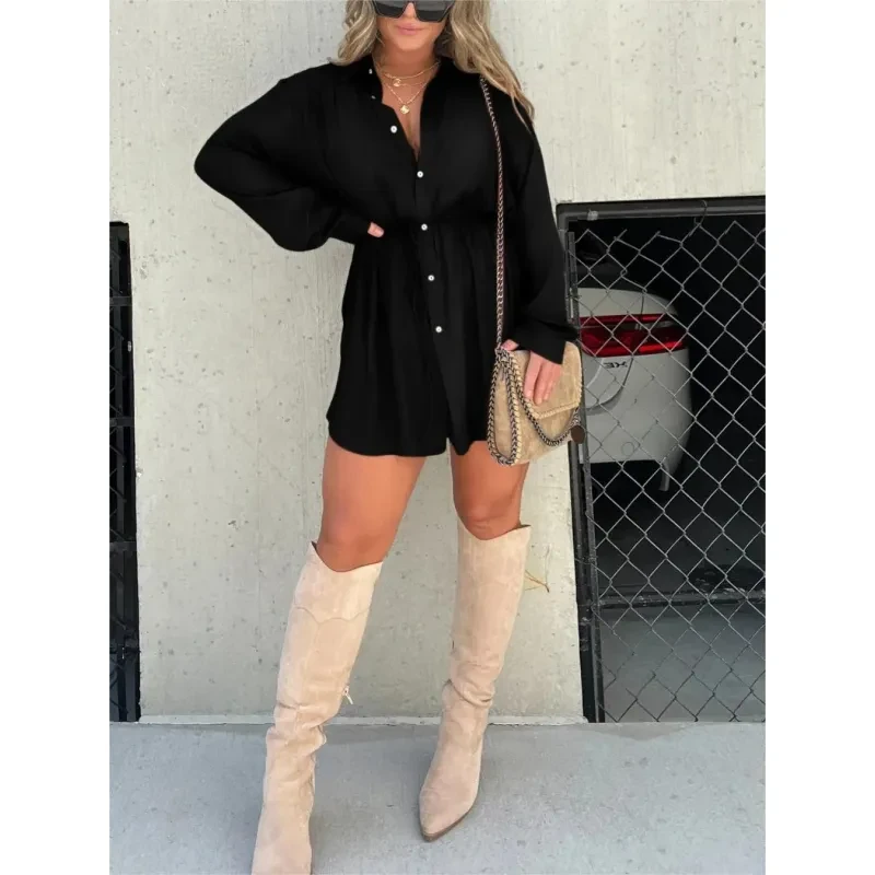 Women's Button-Up Long Sleeve Jumpsuit Dress