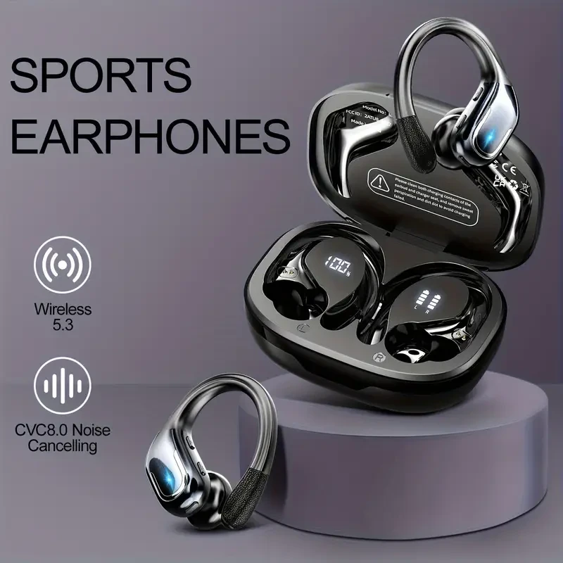 New LIFEBEE Wireless Earbuds for Running Sports, Wireless Earphones with Earhooks Pure Bass Sound, Over Ear Headphones with Dual-LED Display, Earphones Built-in Microphone, ENC Noise Canceling