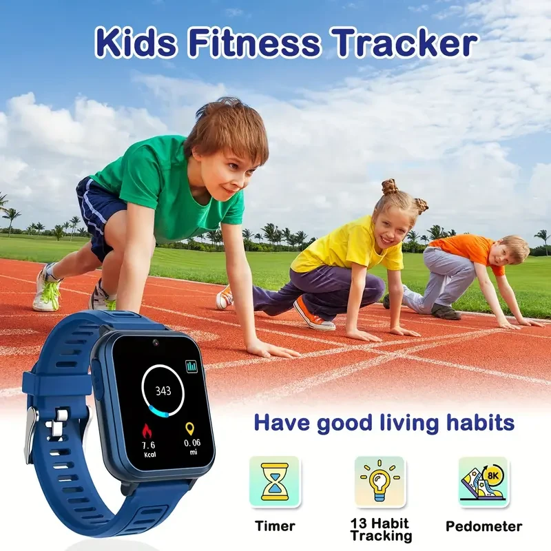 [1pc Kids Smartwatch with Music and Camera] Kids Smartwatch, Educational Gift with Music, Video, Camera, LED Light, 24 Brain Teaser Games, HD Touch Screen, Sports Modes, Multiple Colors, with USB Charging, 400mAh Rechargeable Battery, Alloy Body, Silicone