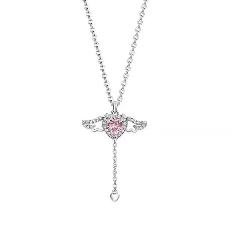 Cupid Heart Angel Wings Tassel Necklace