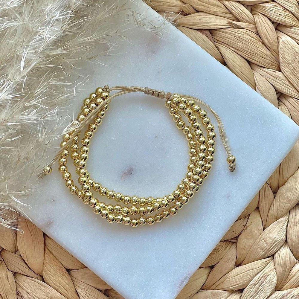 KKBEAD 18K Gold Plated Waterproof Multilayer Beaded Bracelet
