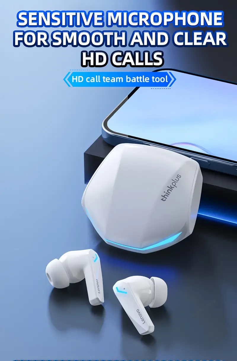 Lenovo Thinkplus GM2 Pro Wireless Earbuds with Intelligent Noise Cancelling - High-Fidelity Sound, Rechargeable Battery, Earbuds Wireless