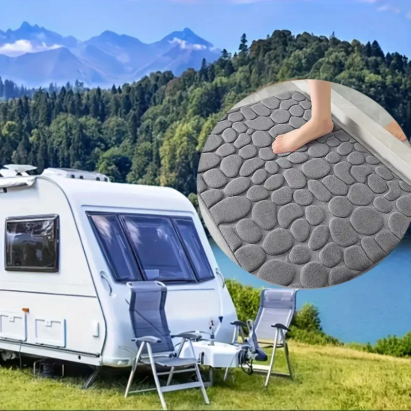 Non-Slip Memory Foam Bath Mat with Cobblestone Pattern – Quick Dry, Plush Polyester, Rubber Backing, Machine Washable Rug