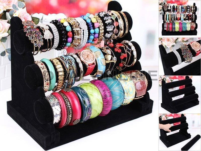 Velvet 3-Level Bracelet Watch Display Stand/Holder BLACK