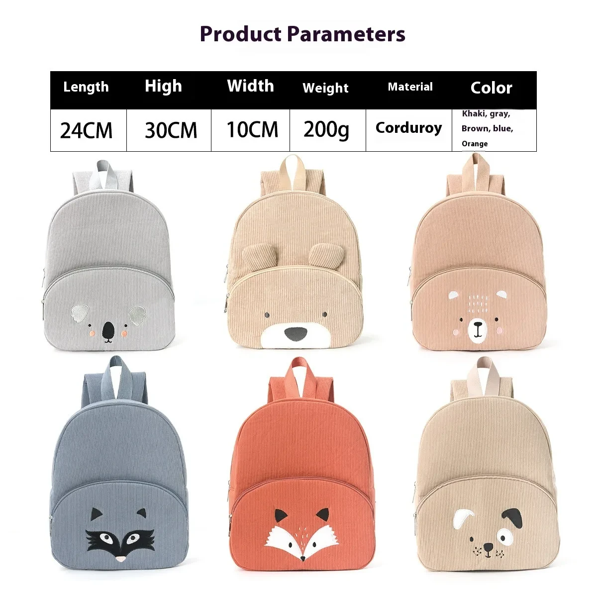 Embroidered Cute Bear Backpack Corduro