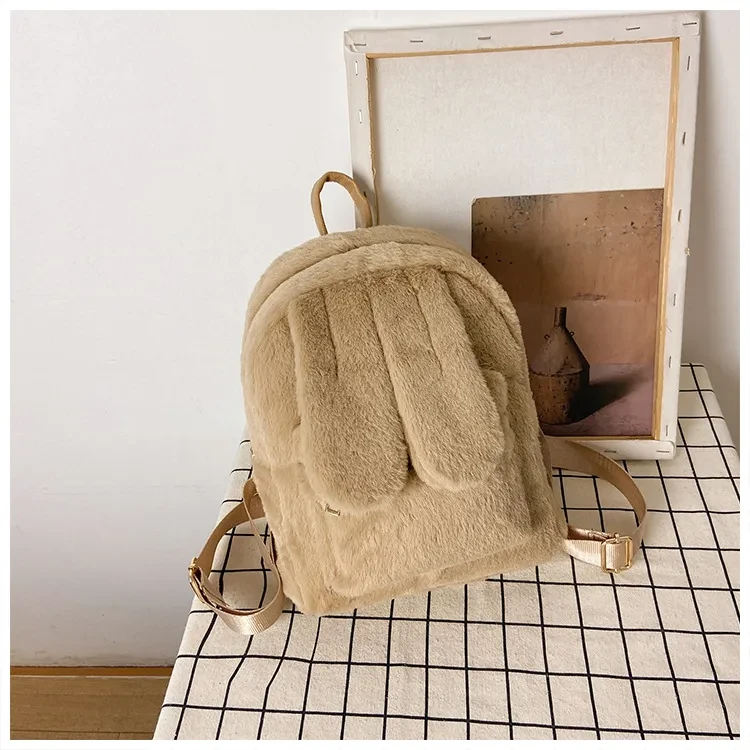 Women's Fashion Plush Cute Rabbit Ears Backpack
