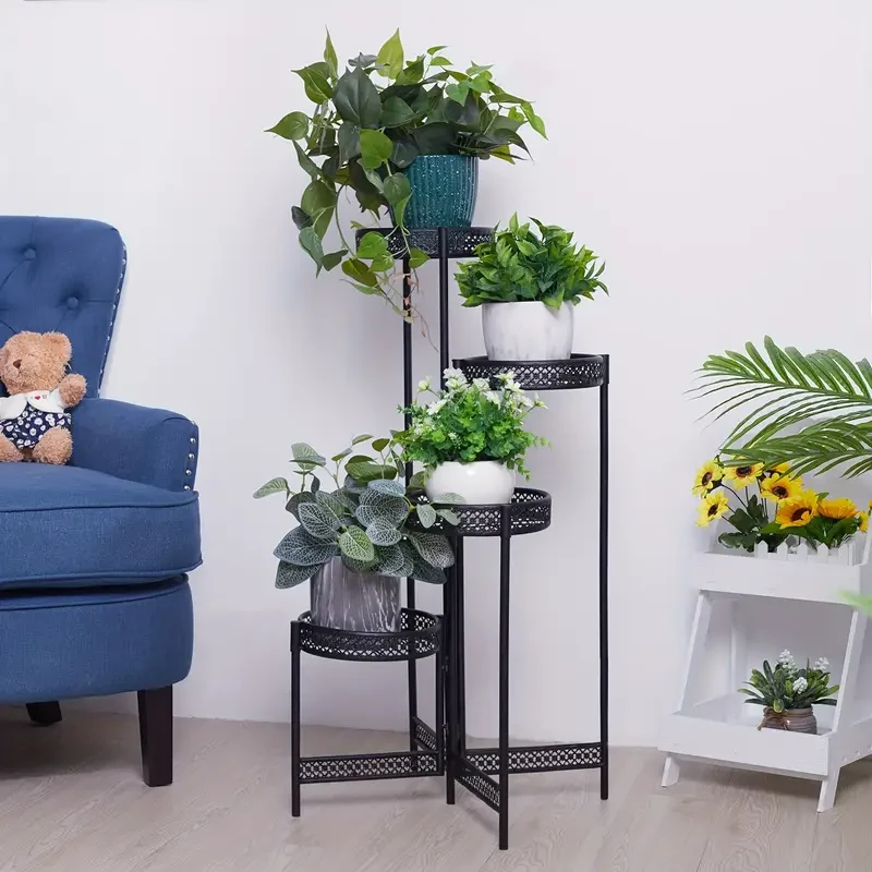 4-Tier Folding Metal Planter Stand - Space-Saving Plant Holder