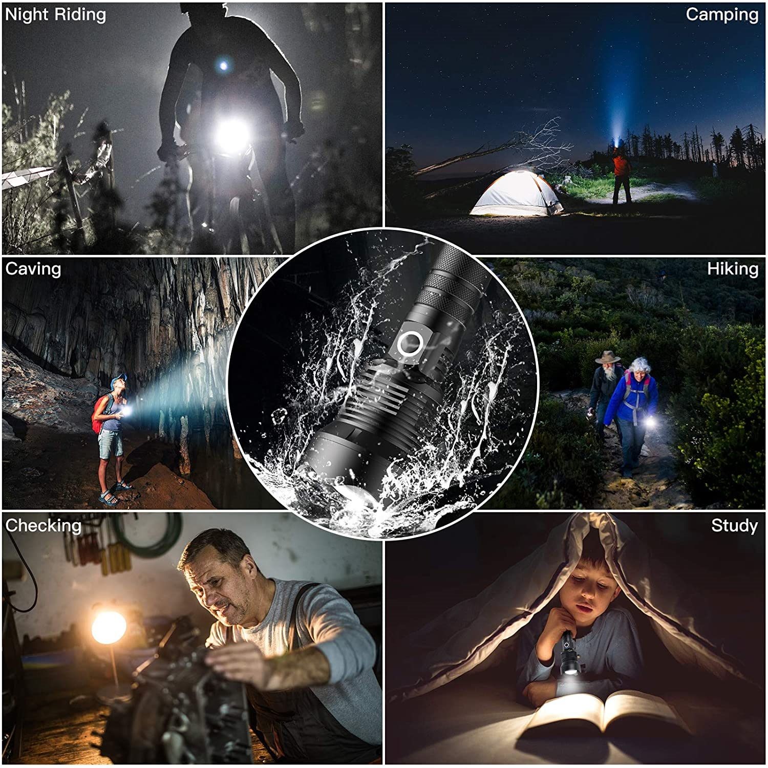 LED Torch Rechargeable High Lumens Flashlight with two 26650 Batteries