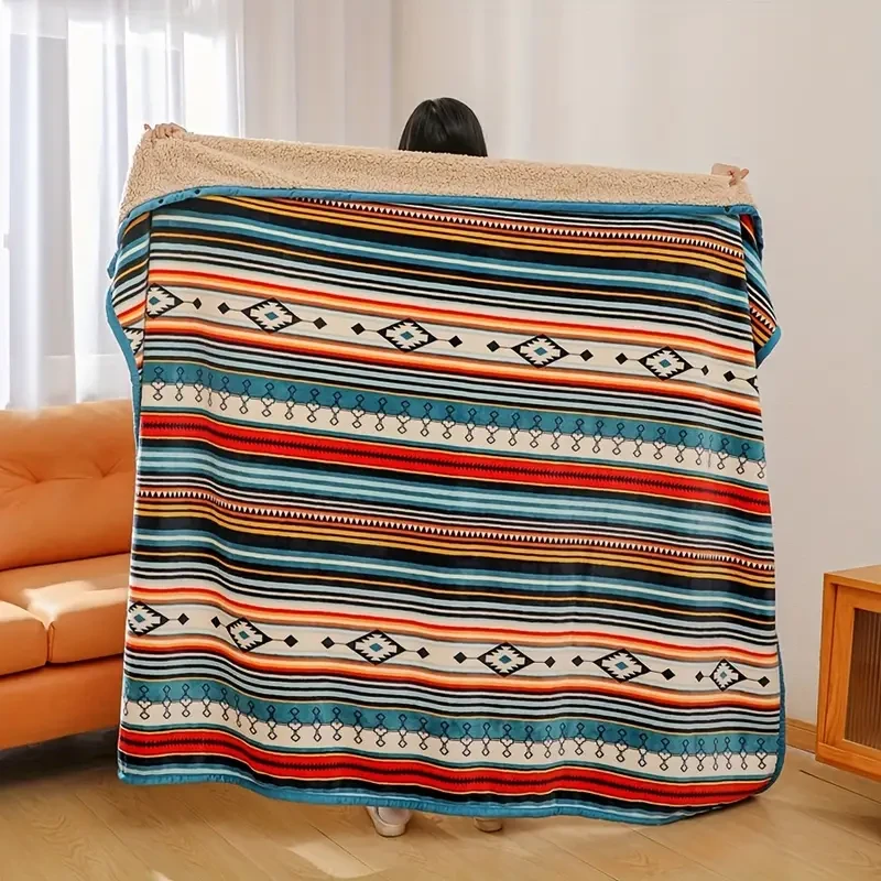 Nordic Color Stripe Printed Bohemian Style Fleece Blanket