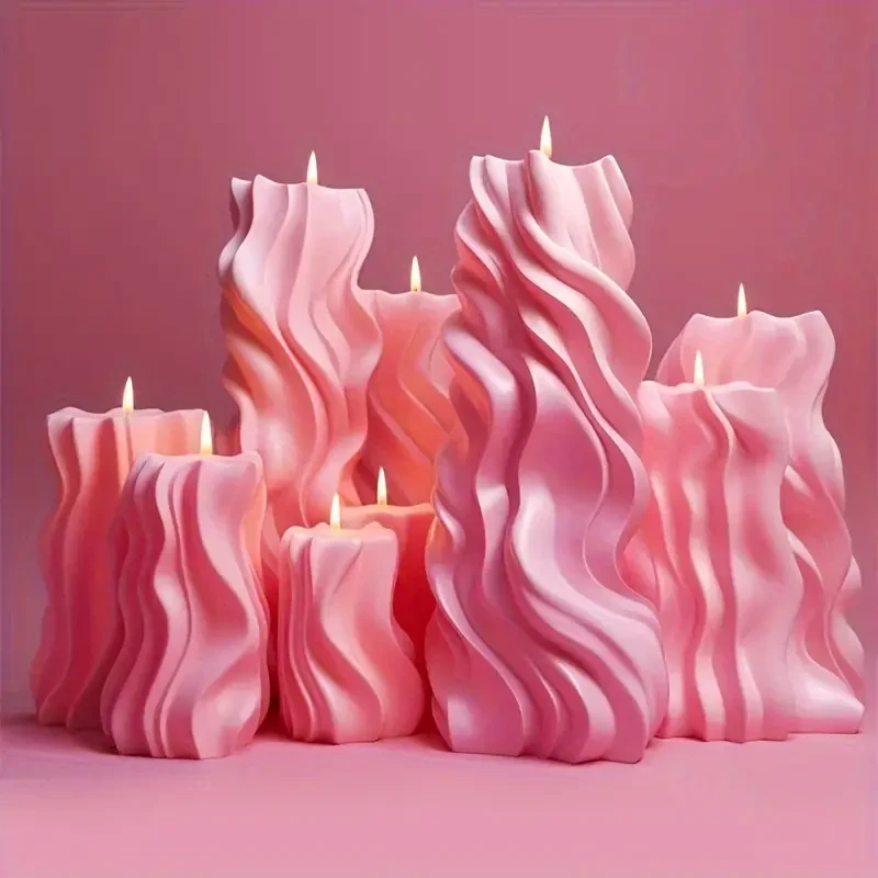 4pcs/set Wave Cylindrical Candle Silicone Mold With Irregular Geometric Shape Twisted Stripes Cylindrical Candle Mold