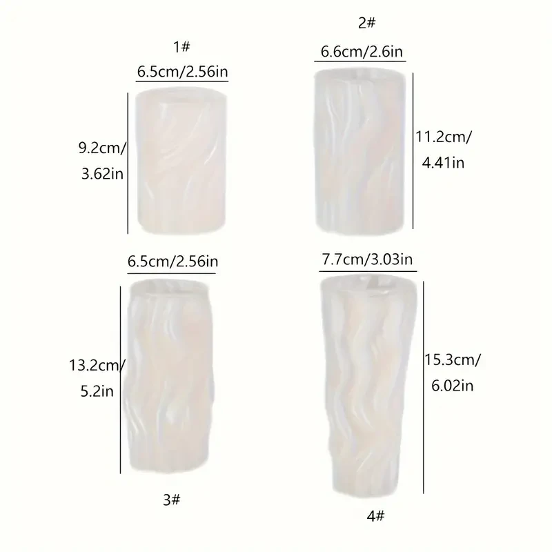 4pcs/set Wave Cylindrical Candle Silicone Mold With Irregular Geometric Shape Twisted Stripes Cylindrical Candle Mold