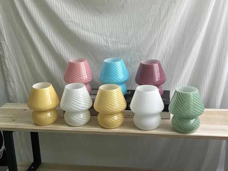 1pc Mushroom Lamp - Vintage Murano Classic Style Striped Glass Table Lamp