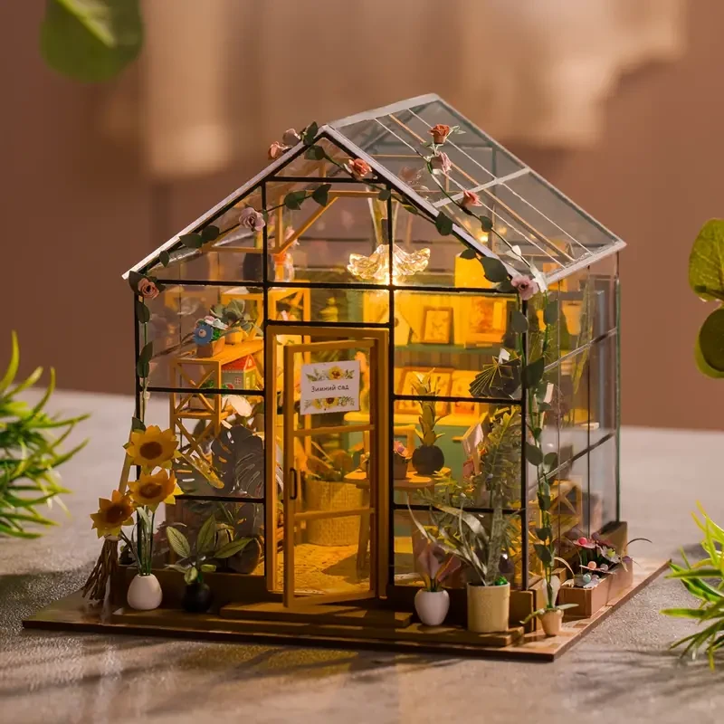 Three-dimensional Jigsaw Puzzle Assembly Model Wooden Dollhouse Kit Miniature Diy Small House Making Room Toys