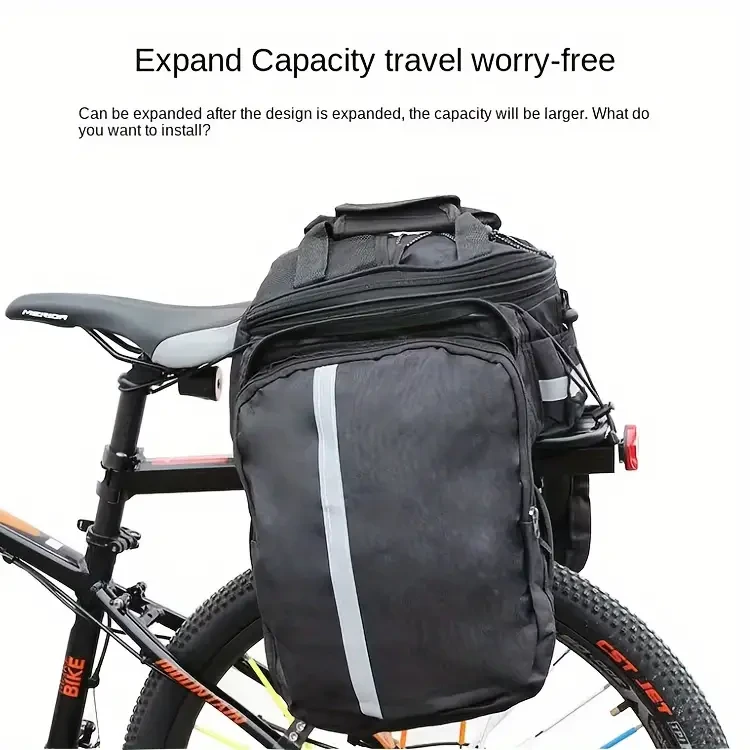Adjustable Strap Black Nylon Mountain Bike Rear Pannier - Durable Outdoor Cycling Saddle Bag for Easy Attachment, Perfect for Camping & Hiking